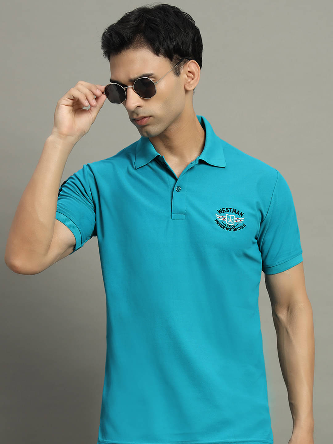 WESTMAN Pack of 1 Cotton Blend Regular Fit Solid Half Sleeves Men's Polo T Shirt ( Sky Blue ) WESTMAN Pack of 1 Cotton Blend Regular Fit Solid Half Sleeves Men's Polo T Shirt ( Sky Blue )