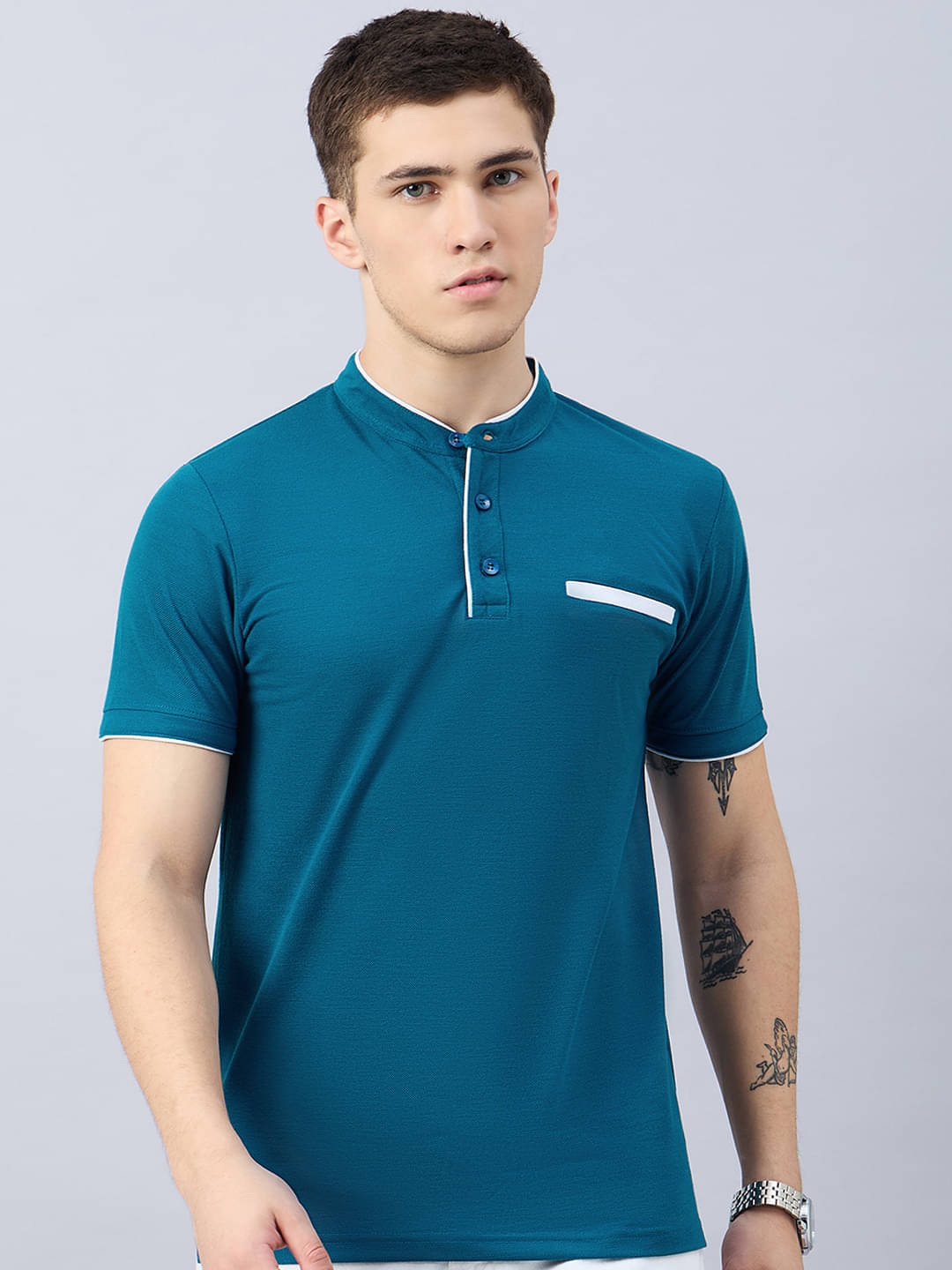     			zigo Pack of 1 Cotton Blend Regular Fit Solid Half Sleeves Men's Polo T Shirt ( Teal Blue )