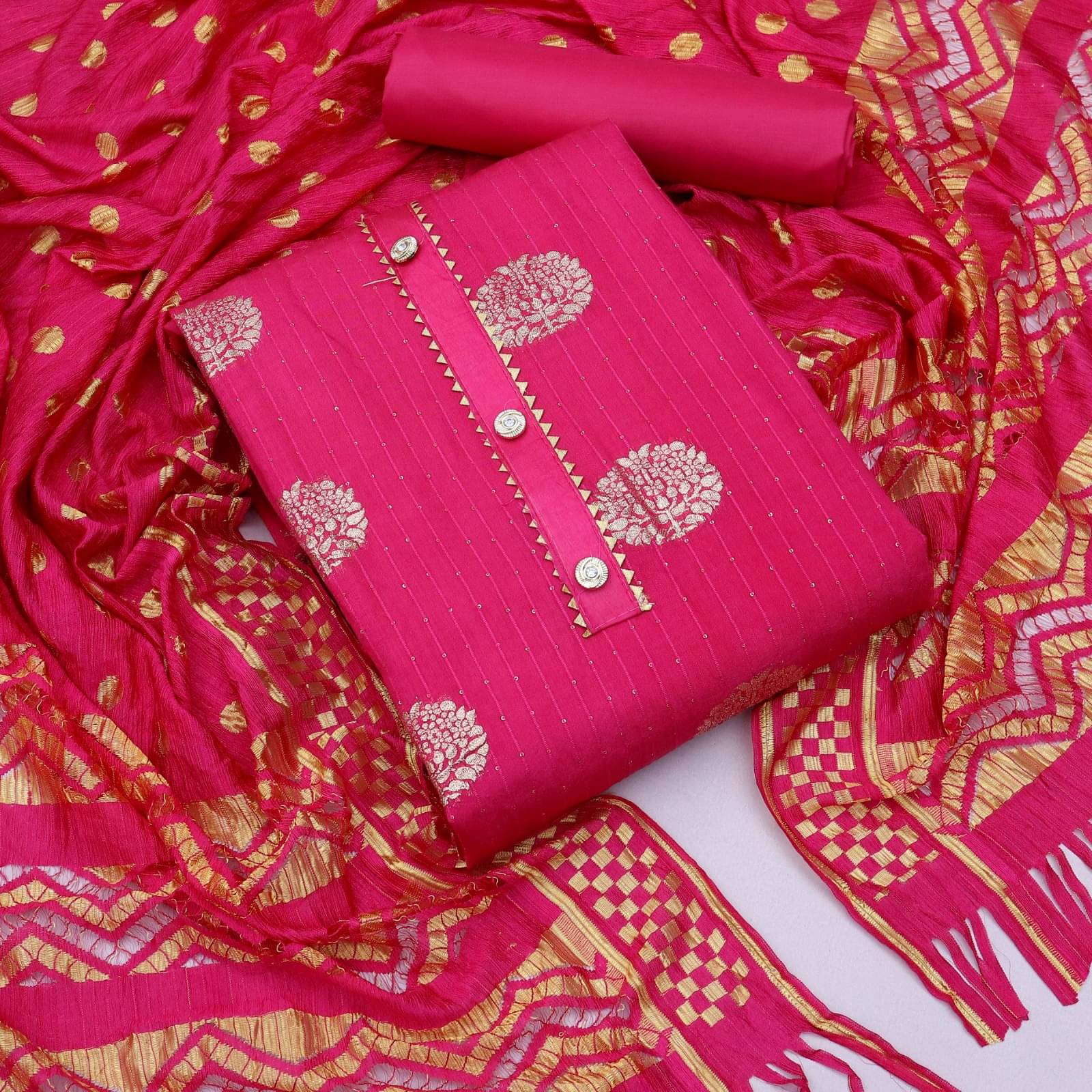 ALSHOP Unstitched Banarasi Embellished Dress Material - Fluorescent Pink ( Pack of 1 ) ALSHOP Unstitched Banarasi Embellished Dress Material - Fluorescent Pink ( Pack of 1 )
