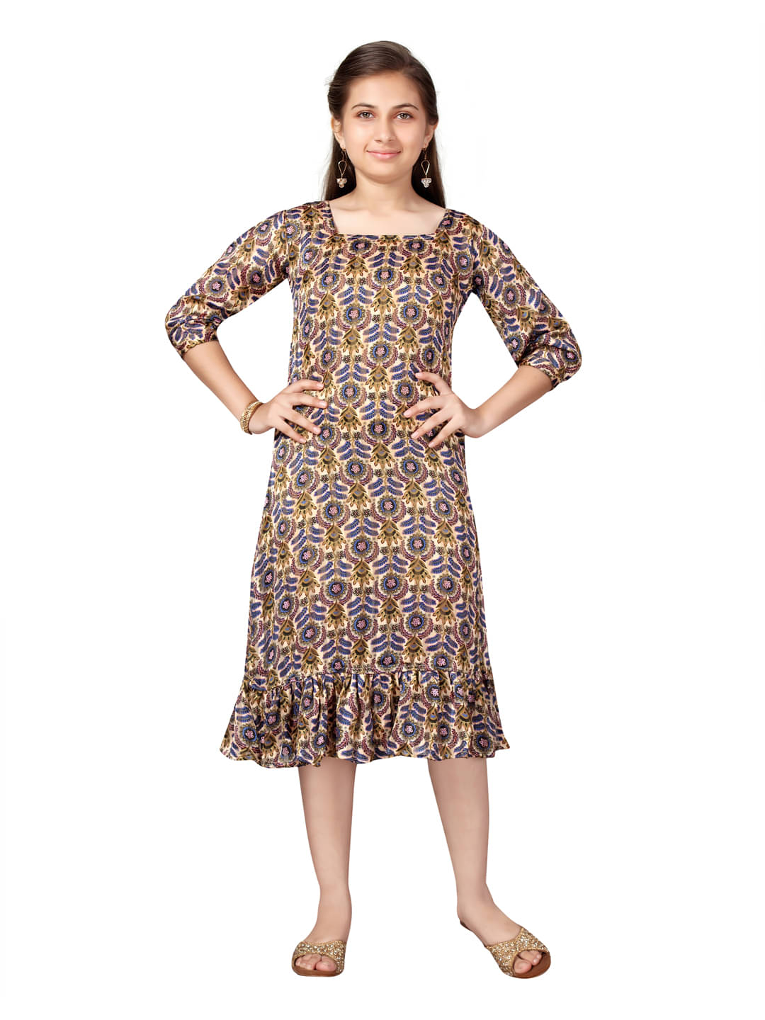     			Aarika Cotton Blend A-line Dress For Girls ( Pack of 1 , Beige )
