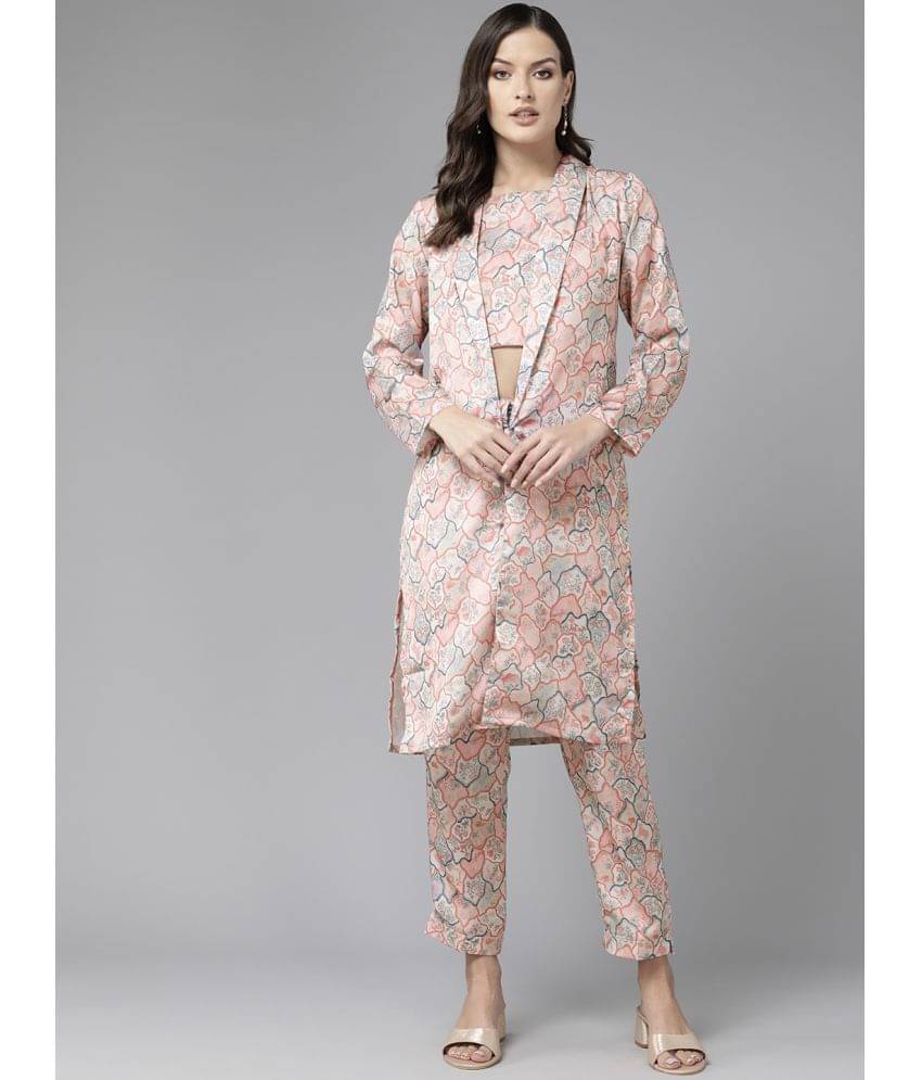     			Aarika Women Printed Top With Trousers Co-Ord Set ( Beige )