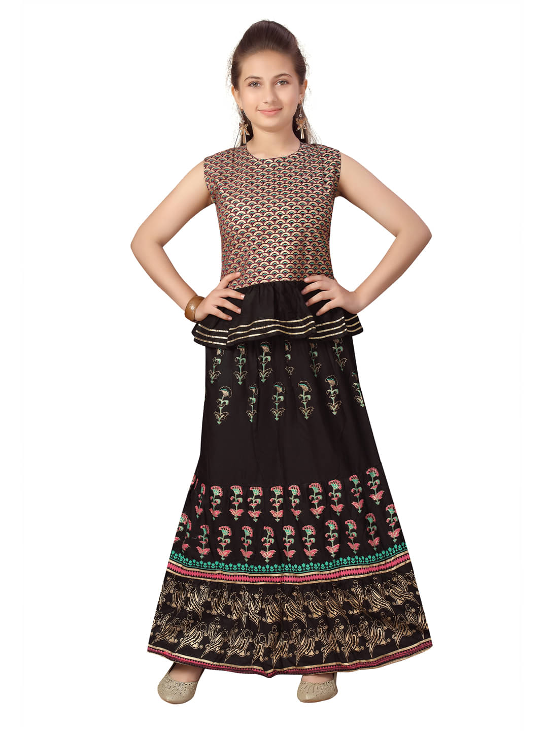     			Aarika Cotton Lehenga Choli Set For Girls ( Pack of 1 , Black )