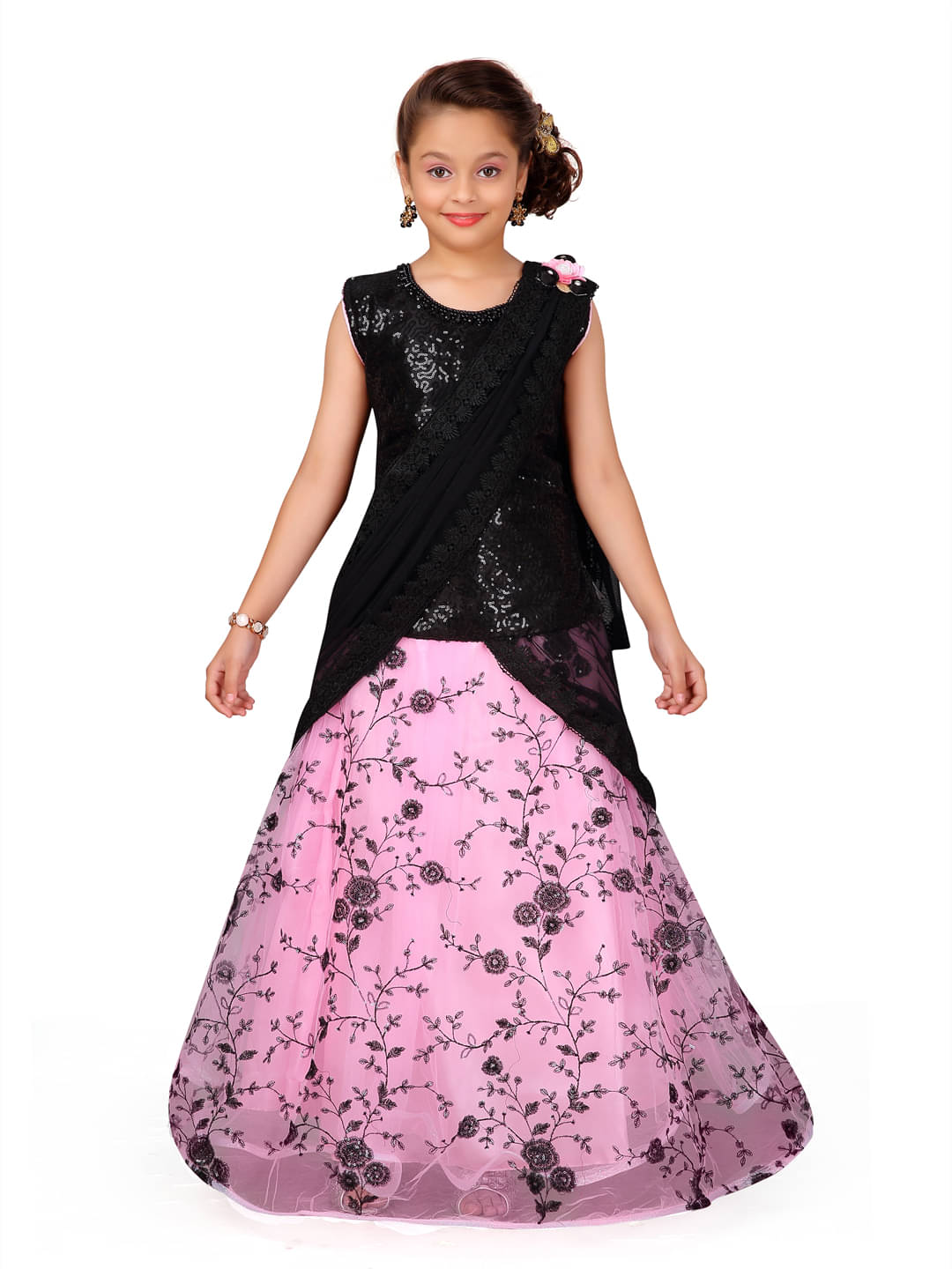     			Aarika Net Lehenga Choli Set For Girls ( Pack of 1 , Black )
