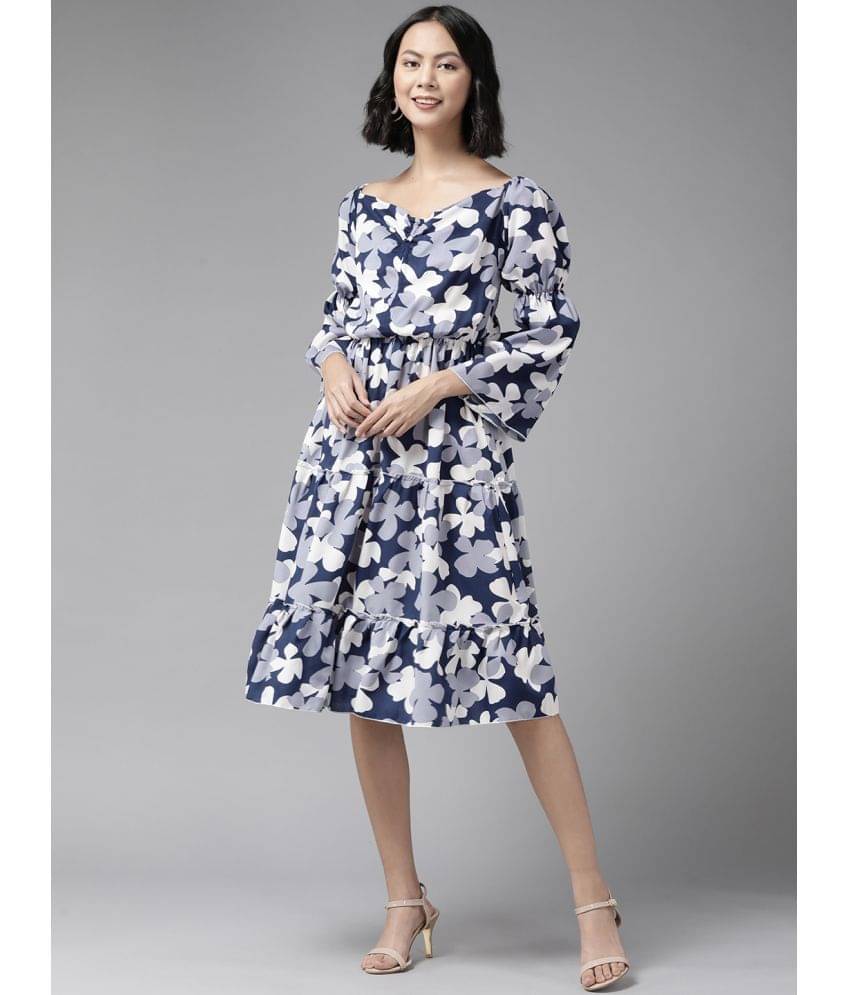     			Aarika Women Cotton Blend Printed Fit & Flare Dress ( Blue )