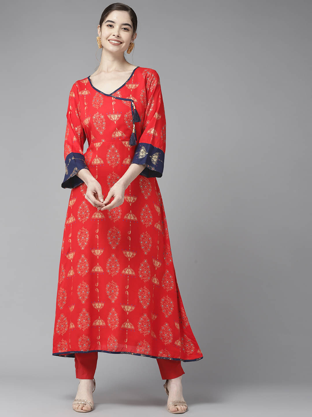 Aarika Cotton Printed A-line Women's Kurti - Red ( Pack of 1 ) Aarika Cotton Printed A-line Women's Kurti - Red ( Pack of 1 )