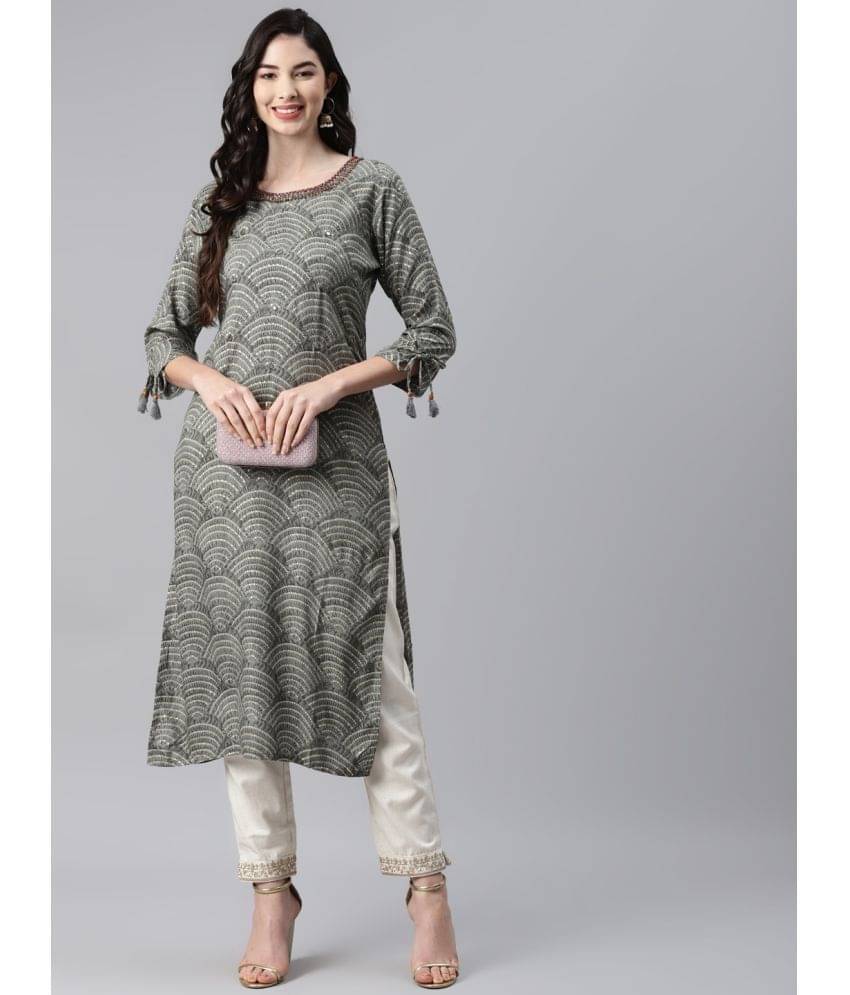 Aarika Cotton Printed Straight Women's Kurti - Grey ( Pack of 1 ) Aarika Cotton Printed Straight Women's Kurti - Grey ( Pack of 1 )