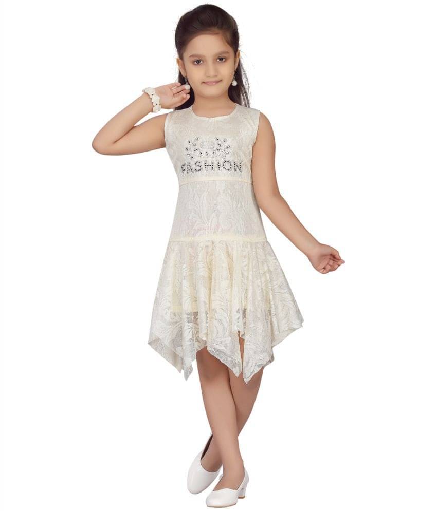 Aarika Net Asymmetric Dress For Girls ( Pack of 1 , Cream ) Aarika Net Asymmetric Dress For Girls ( Pack of 1 , Cream )
