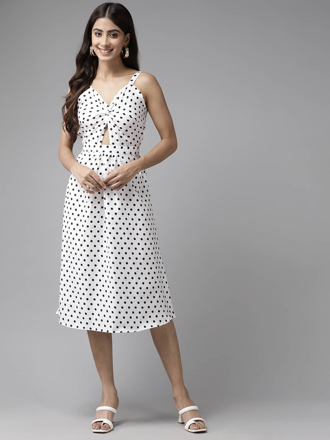 Aarika Women Crepe Printed Fit & Flare Dress ( White )