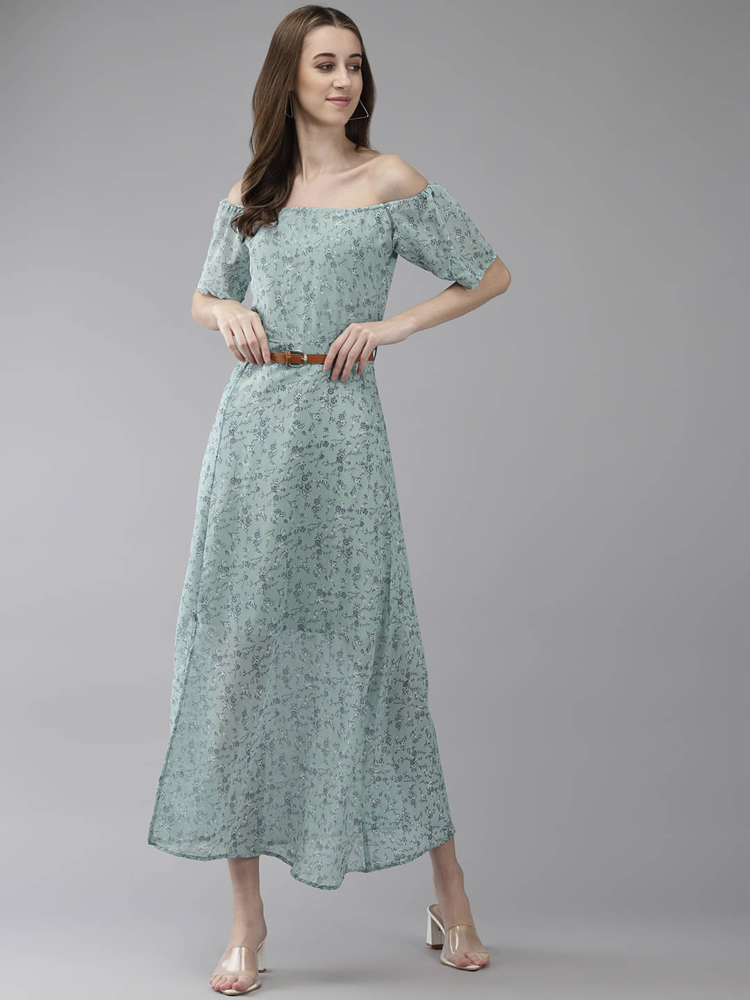 Aarika Women Georgette Printed A-line Dress ( Green ) Aarika Women Georgette Printed A-line Dress ( Green )