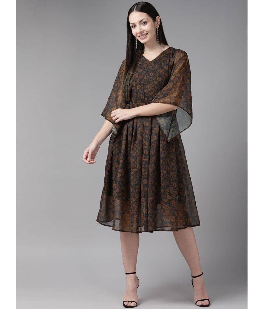 Aarika Georgette Printed Knee Length Women's Fit & Flare Dress - Brown ( Pack of 1 ) Aarika Georgette Printed Knee Length Women's Fit & Flare Dress - Brown ( Pack of 1 )