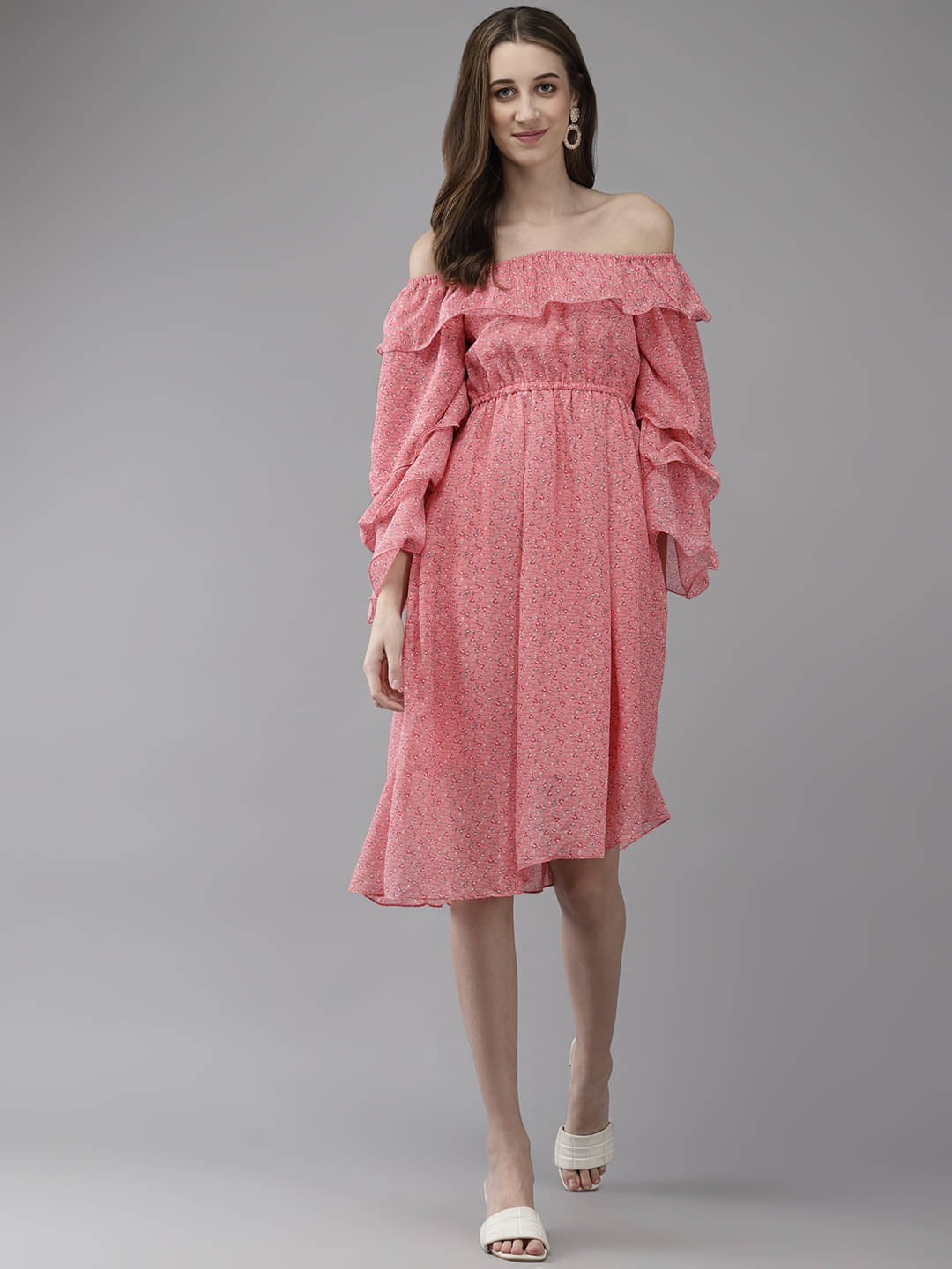 Aarika Women Georgette Printed A-line Dress ( Pink ) Aarika Women Georgette Printed A-line Dress ( Pink )