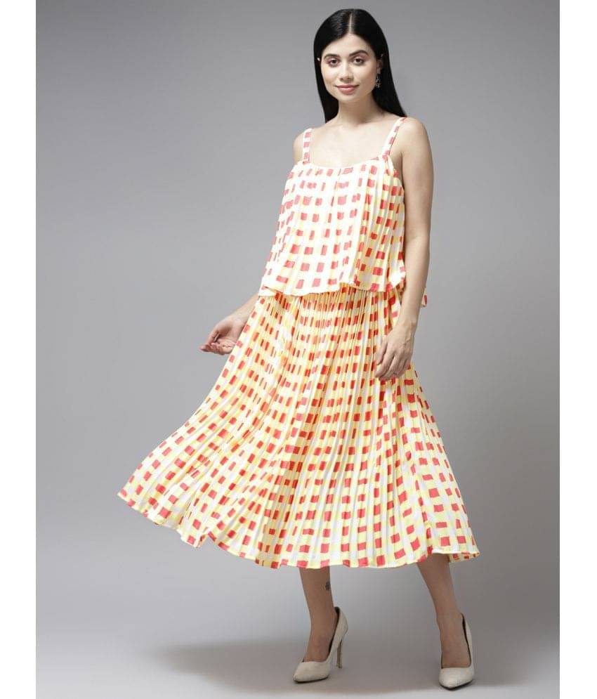     			Aarika Women Georgette Printed Fit & Flare Dress ( Yellow )