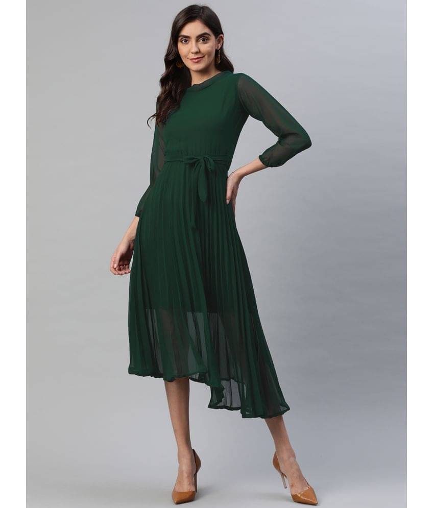     			Aarika Women Georgette Solid Fit & Flare Dress ( Green )