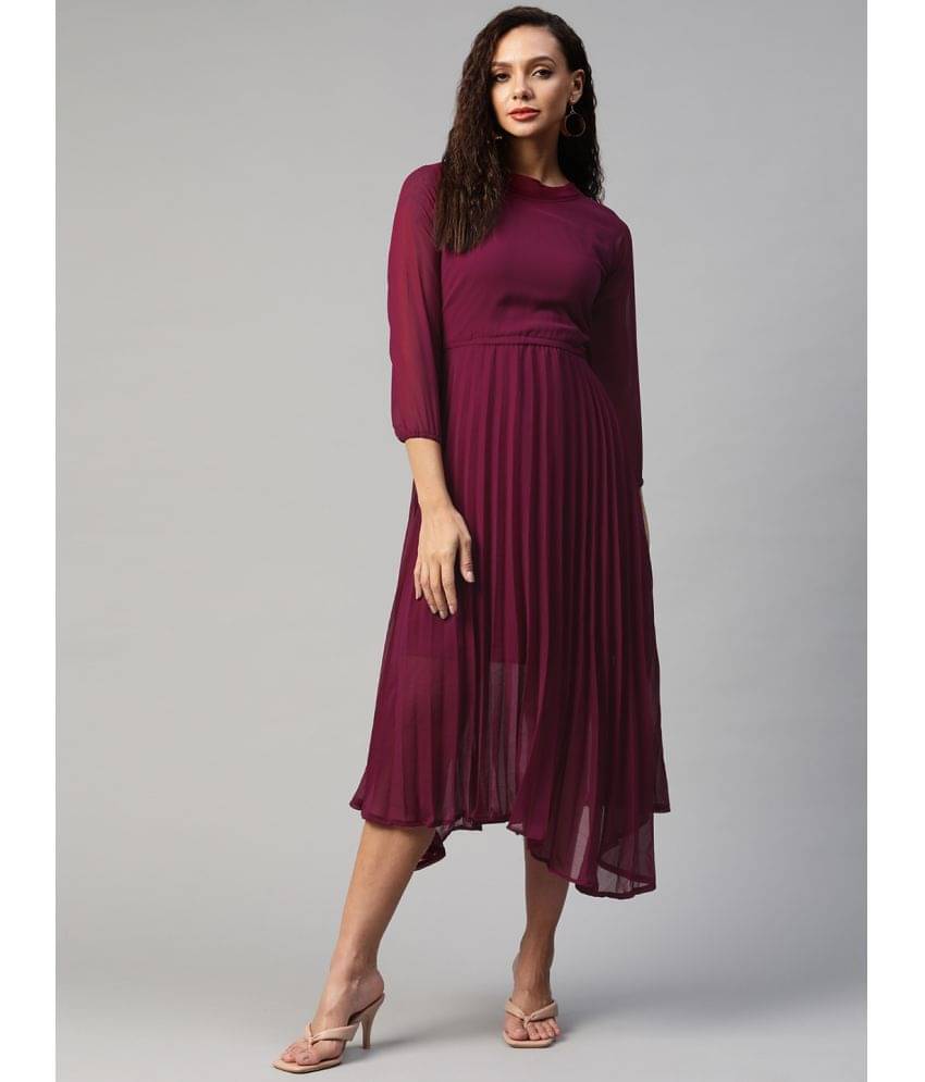     			Aarika Women Georgette Solid Fit & Flare Dress ( Burgundy )