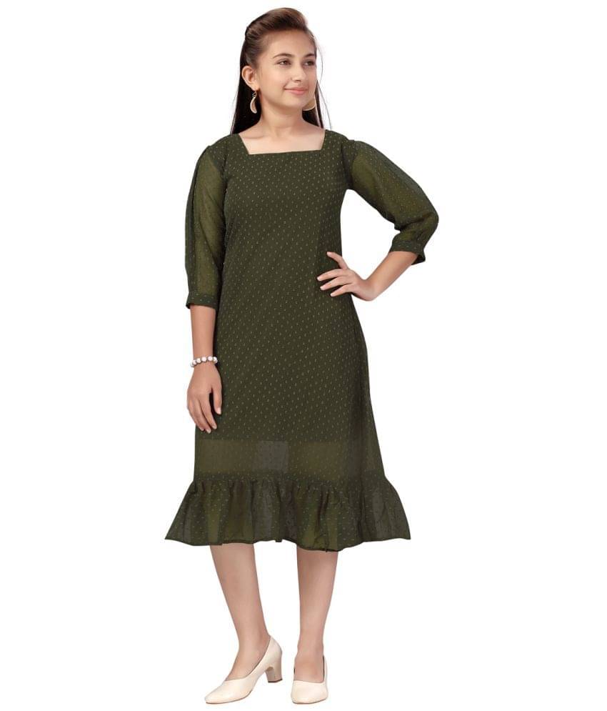 Aarika Georgette A-line Dress For Girls ( Pack of 1 , Green ) Aarika Georgette A-line Dress For Girls ( Pack of 1 , Green )