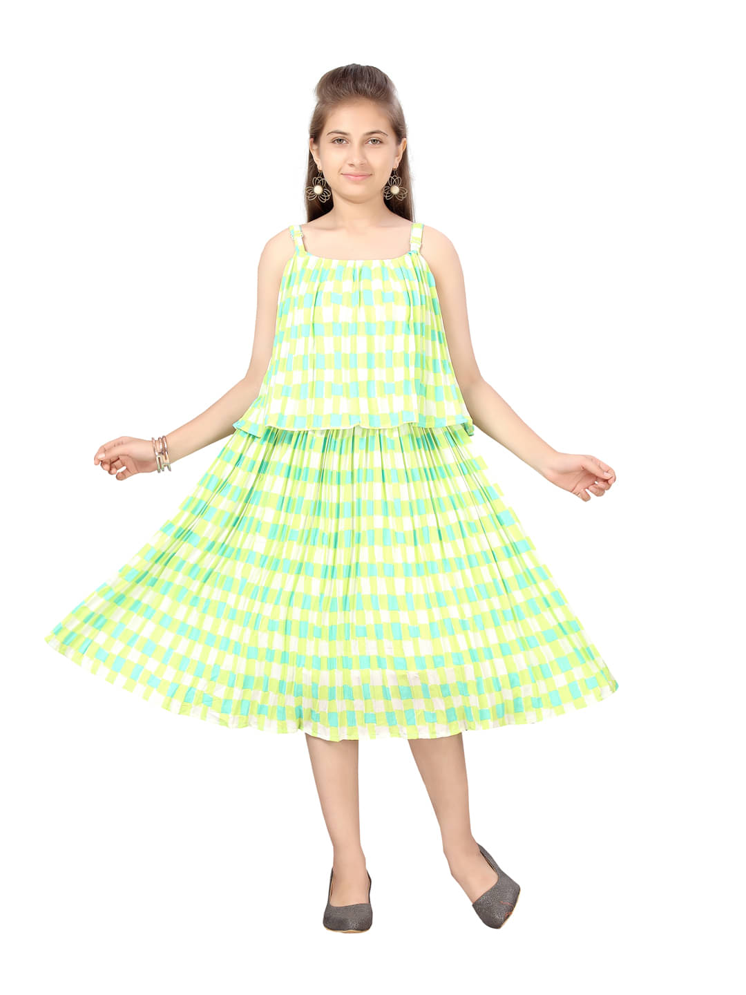     			Aarika Georgette Fit And Flare Dress For Girls ( Pack of 1 , Green )