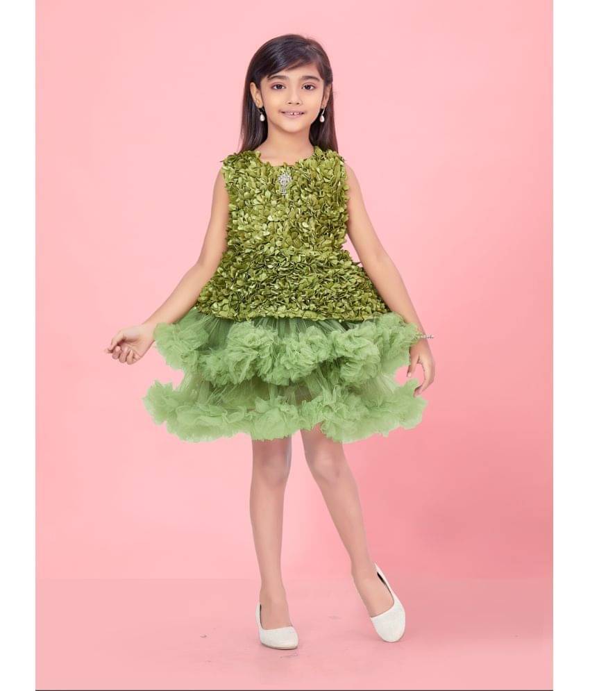     			Aarika Net Fit And Flare Dress For Girls ( Pack of 1 , Green )