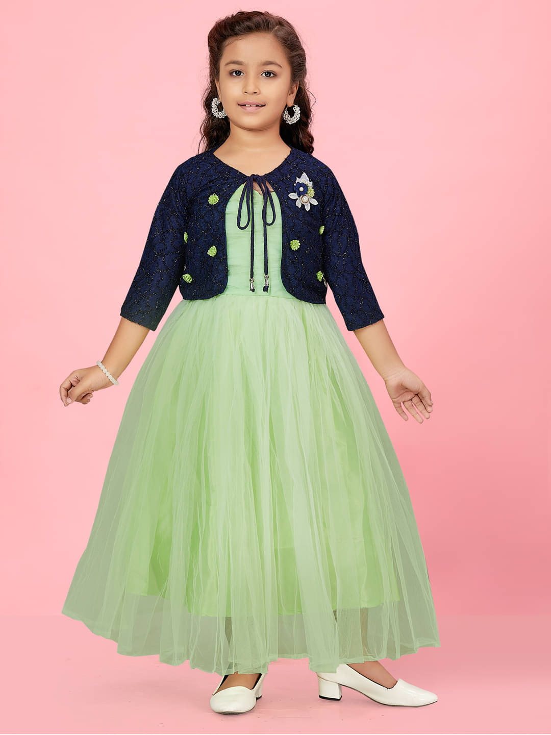     			Aarika Net Fit And Flare Dress For Girls ( Pack of 1 , Green )
