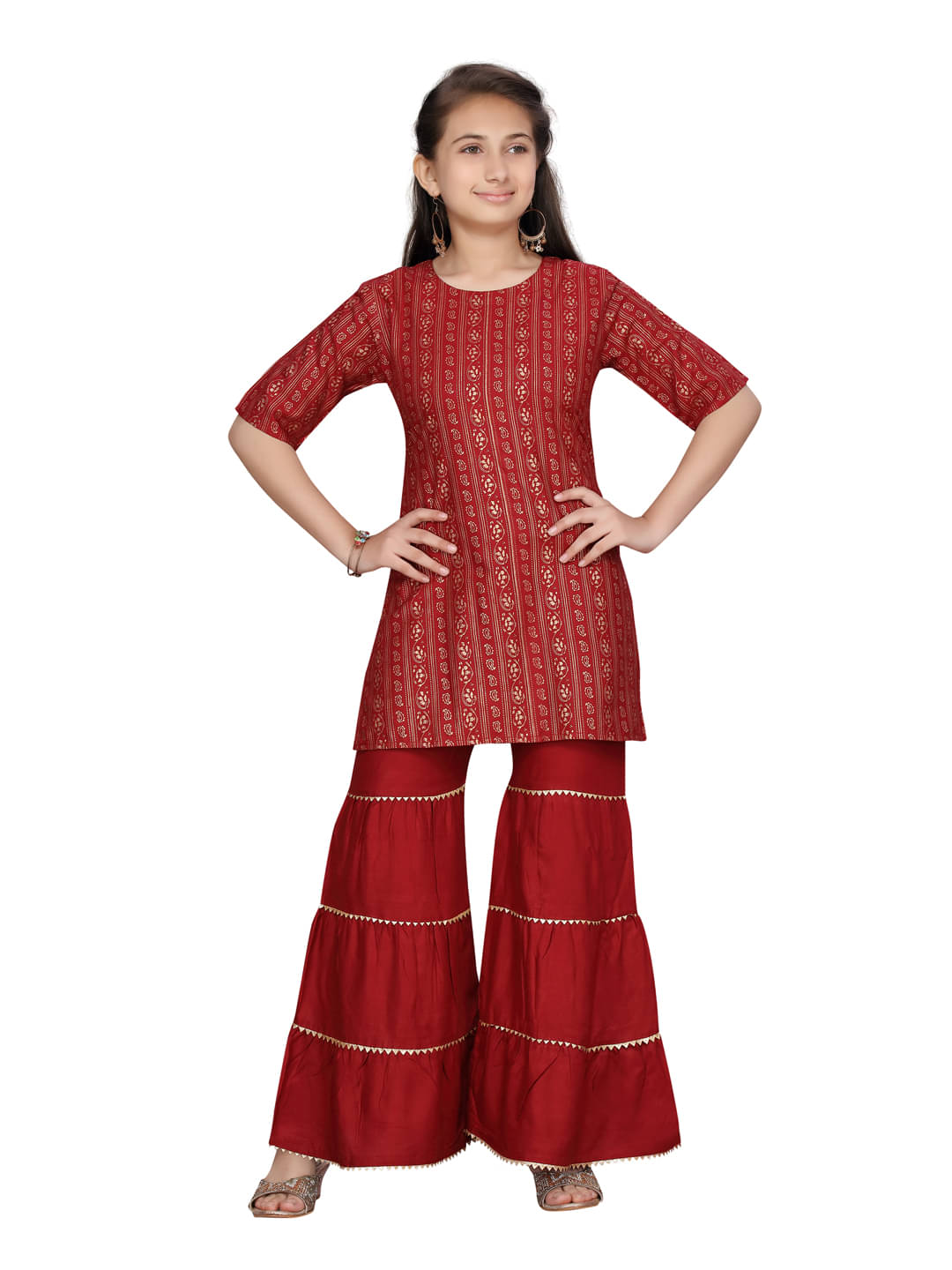     			Aarika Girls Cotton Kurta and Sharara Set ( Pack of 1 , Maroon )