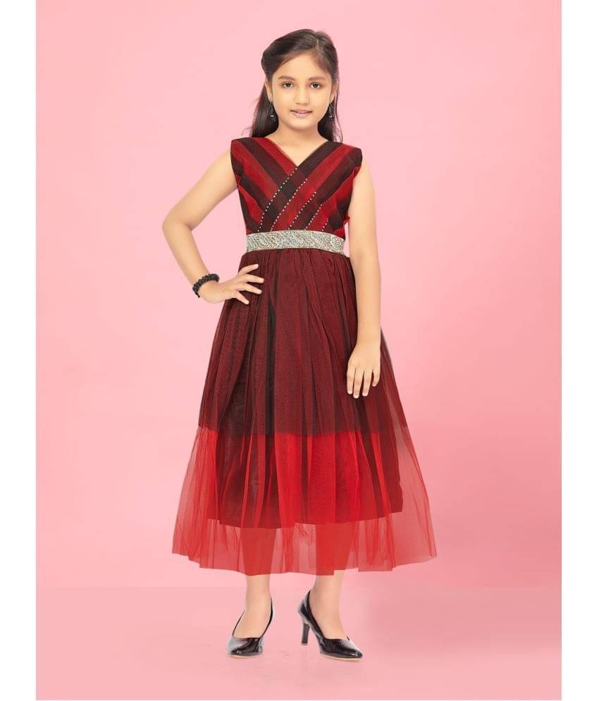 Aarika Net Fit And Flare Dress For Girls ( Pack of 1 , Maroon ) Aarika Net Fit And Flare Dress For Girls ( Pack of 1 , Maroon )