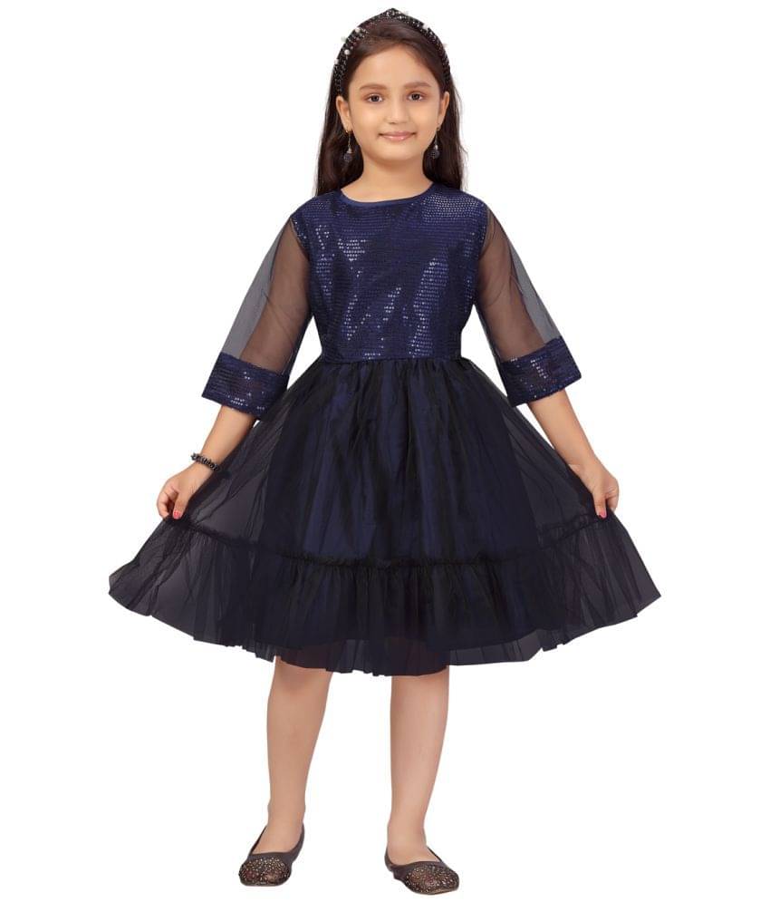     			Aarika Net Fit And Flare Dress For Girls ( Pack of 1 , Navy Blue )
