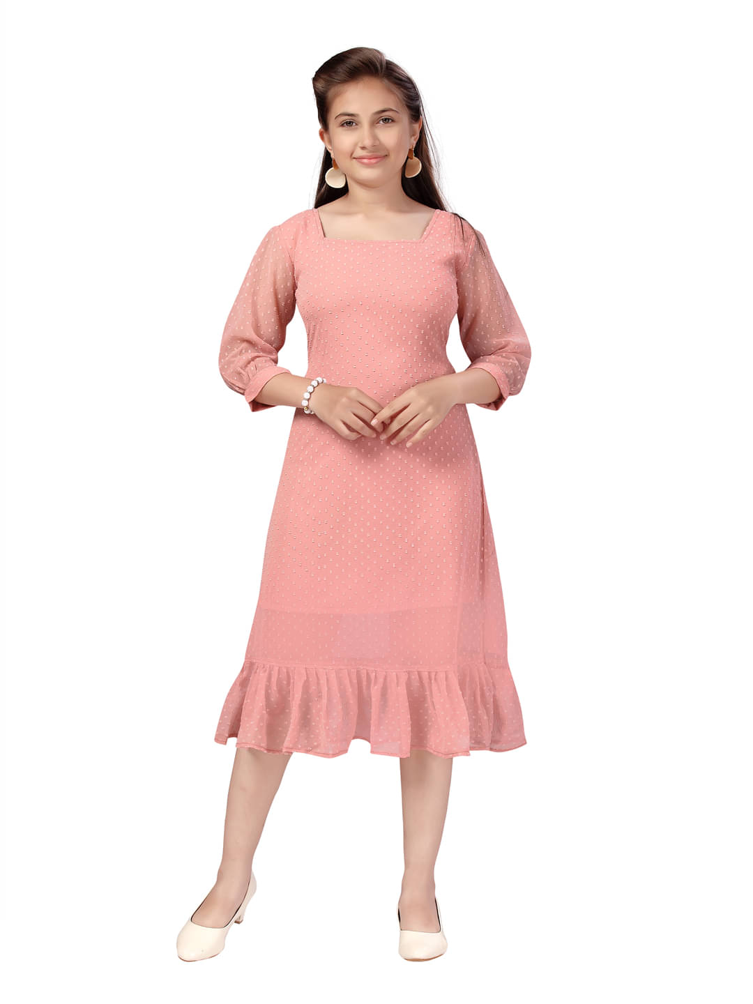 Aarika Georgette A-line Dress For Girls ( Pack of 1 , Peach ) Aarika Georgette A-line Dress For Girls ( Pack of 1 , Peach )