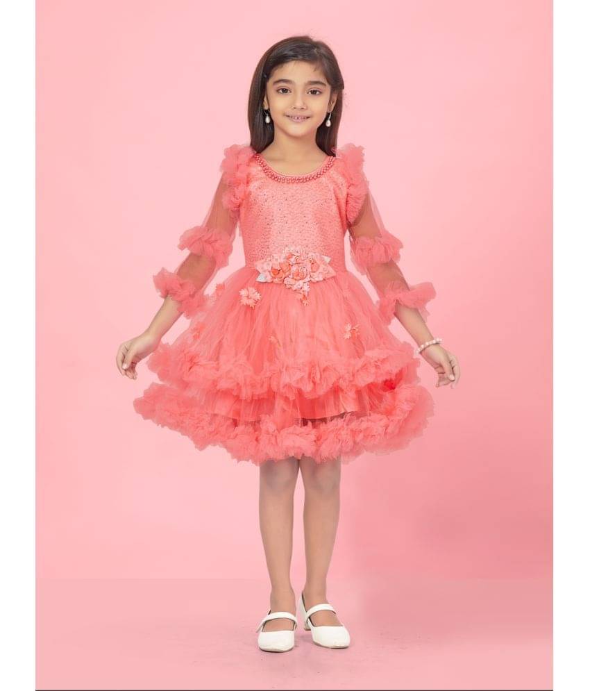 Aarika Net Fit And Flare Dress For Girls ( Pack of 1 , Peach ) Aarika Net Fit And Flare Dress For Girls ( Pack of 1 , Peach )