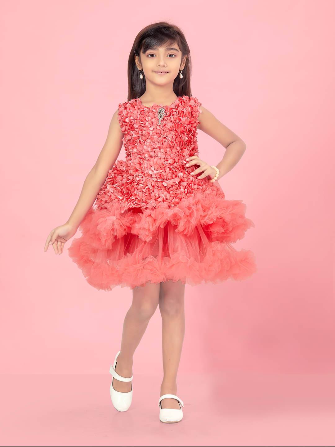Aarika Net Fit And Flare Dress For Girls ( Pack of 1 , Peach ) Aarika Net Fit And Flare Dress For Girls ( Pack of 1 , Peach )