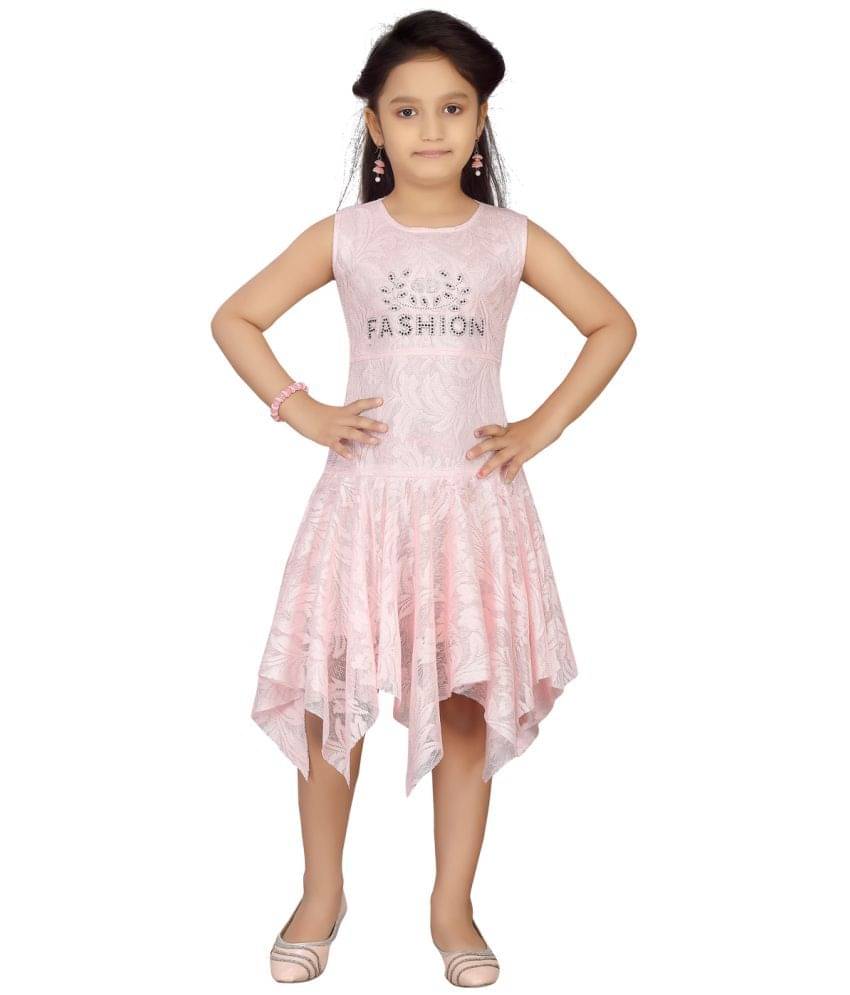 Aarika Net Asymmetric Dress For Girls ( Pack of 1 , Pink ) Aarika Net Asymmetric Dress For Girls ( Pack of 1 , Pink )