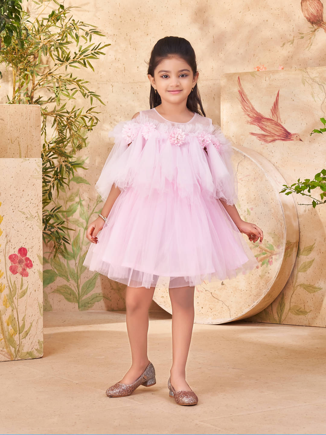     			Aarika Net Fit And Flare Dress For Girls ( Pack of 1 , Pink )