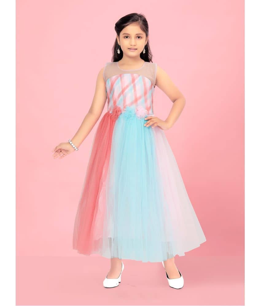 Aarika Net Fit And Flare Dress For Girls ( Pack of 1 , Pink )