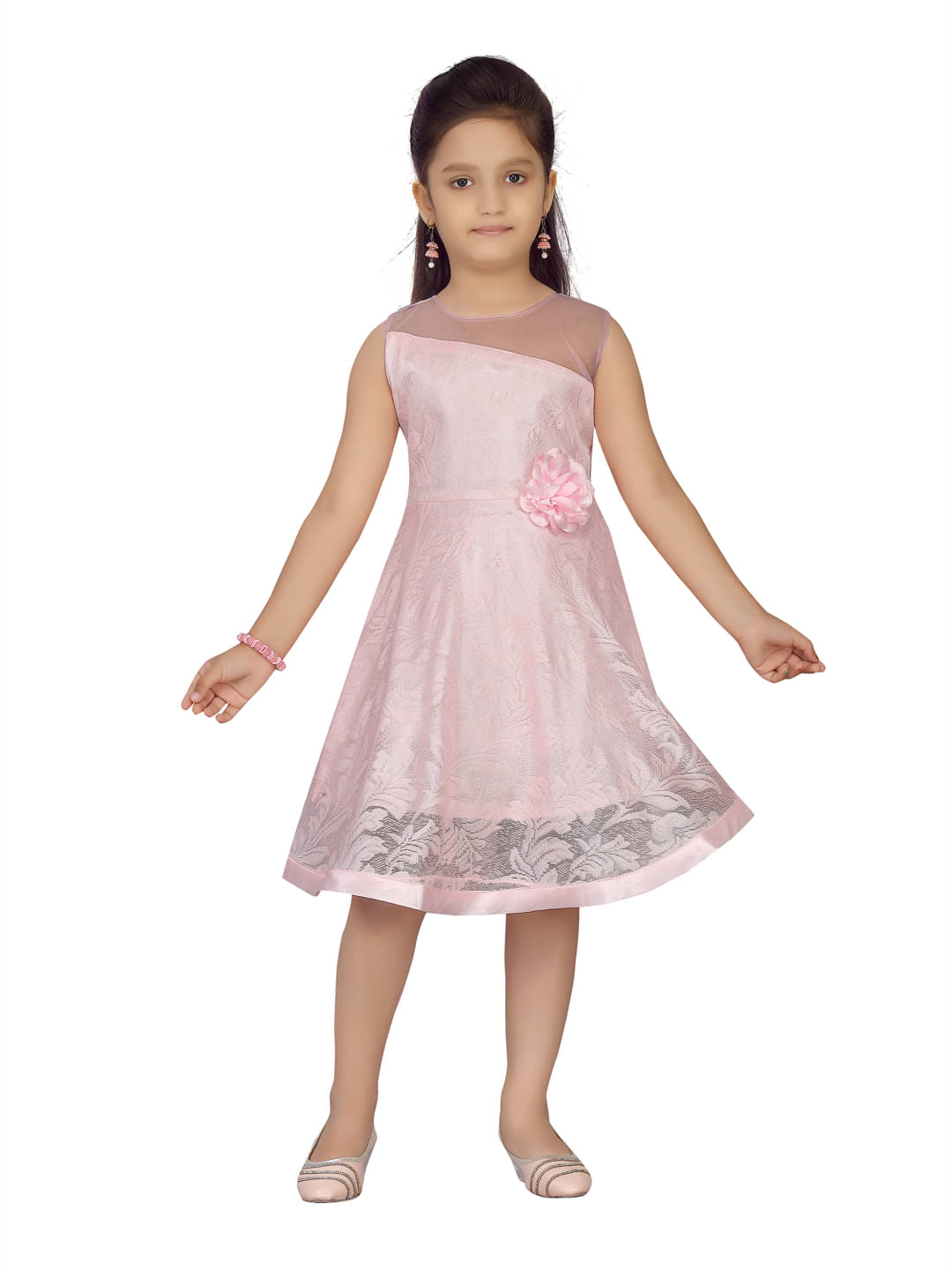     			Aarika Net Fit And Flare Dress For Girls ( Pack of 1 , Pink )