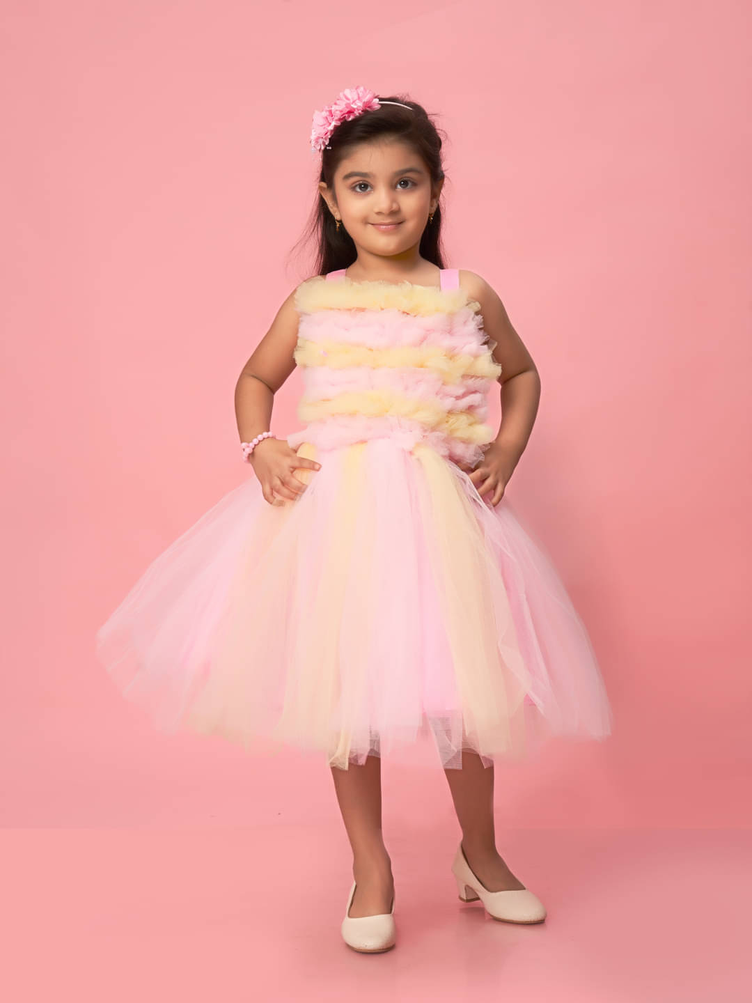     			Aarika Net Fit And Flare Dress For Girls ( Pack of 1 , Pink )