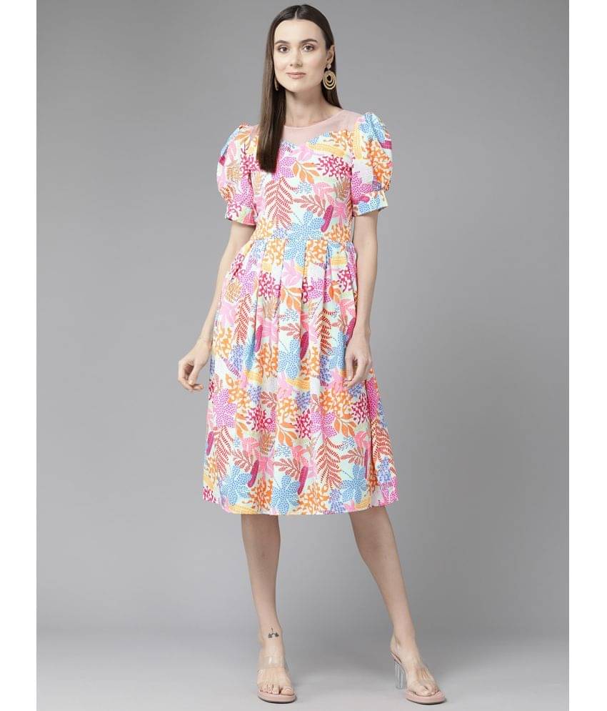 Aarika Women Polyester Printed Fit & Flare Dress ( Multicolor ) Aarika Women Polyester Printed Fit & Flare Dress ( Multicolor )