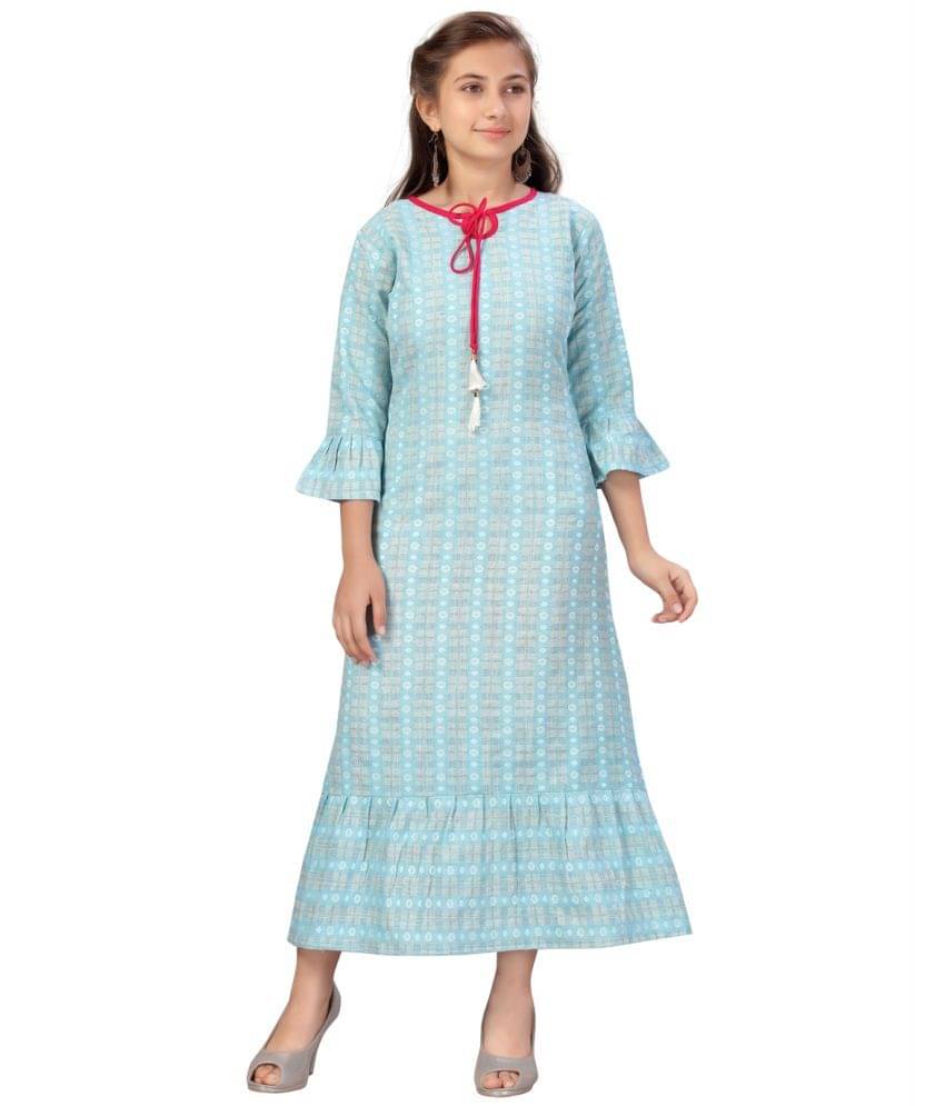 Aarika Cotton A-line Dress For Girls ( Pack of 1 , Turquoise ) Aarika Cotton A-line Dress For Girls ( Pack of 1 , Turquoise )