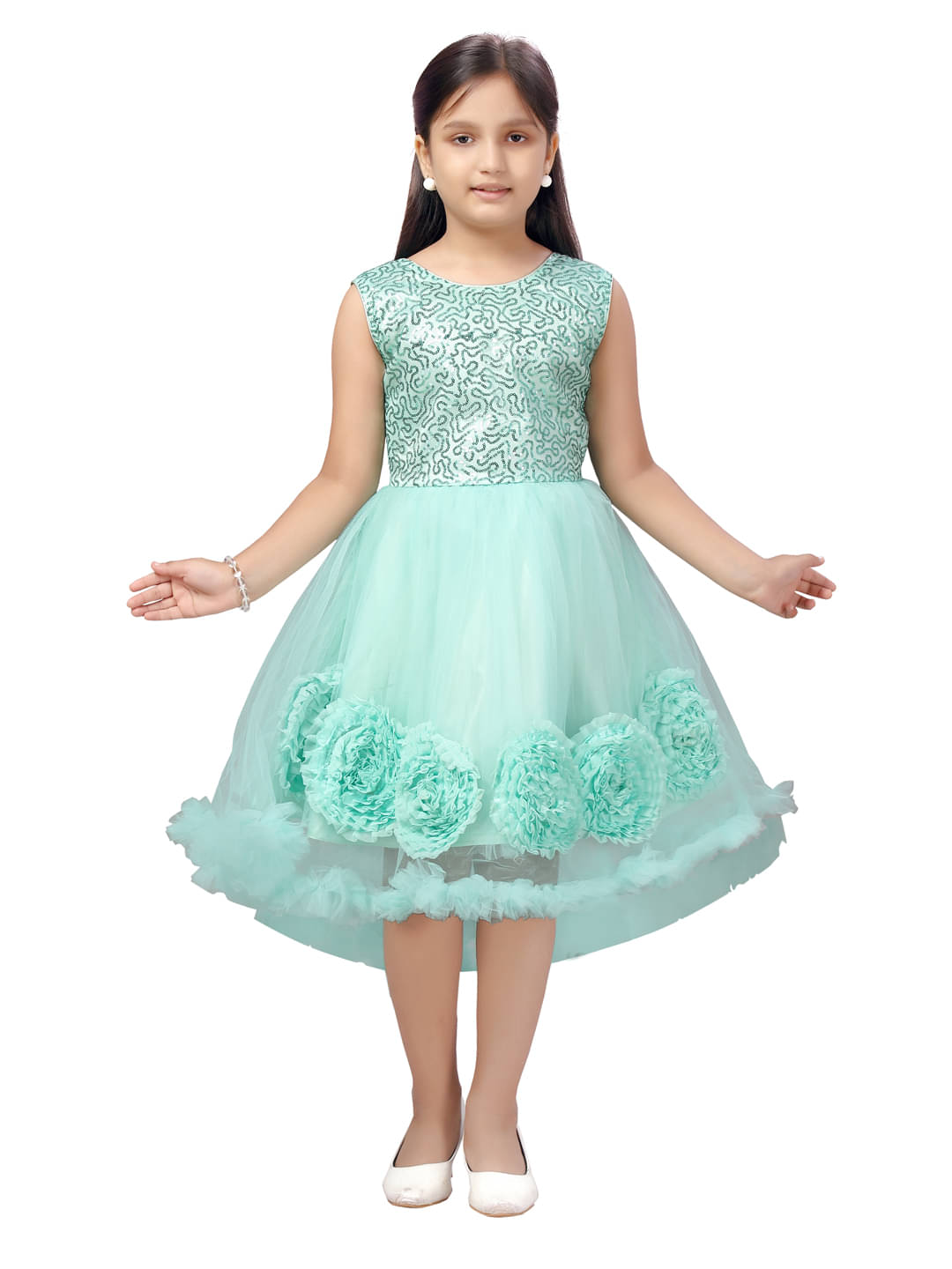 Aarika Net Fit And Flare Dress For Girls ( Pack of 1 , Turquoise ) Aarika Net Fit And Flare Dress For Girls ( Pack of 1 , Turquoise )
