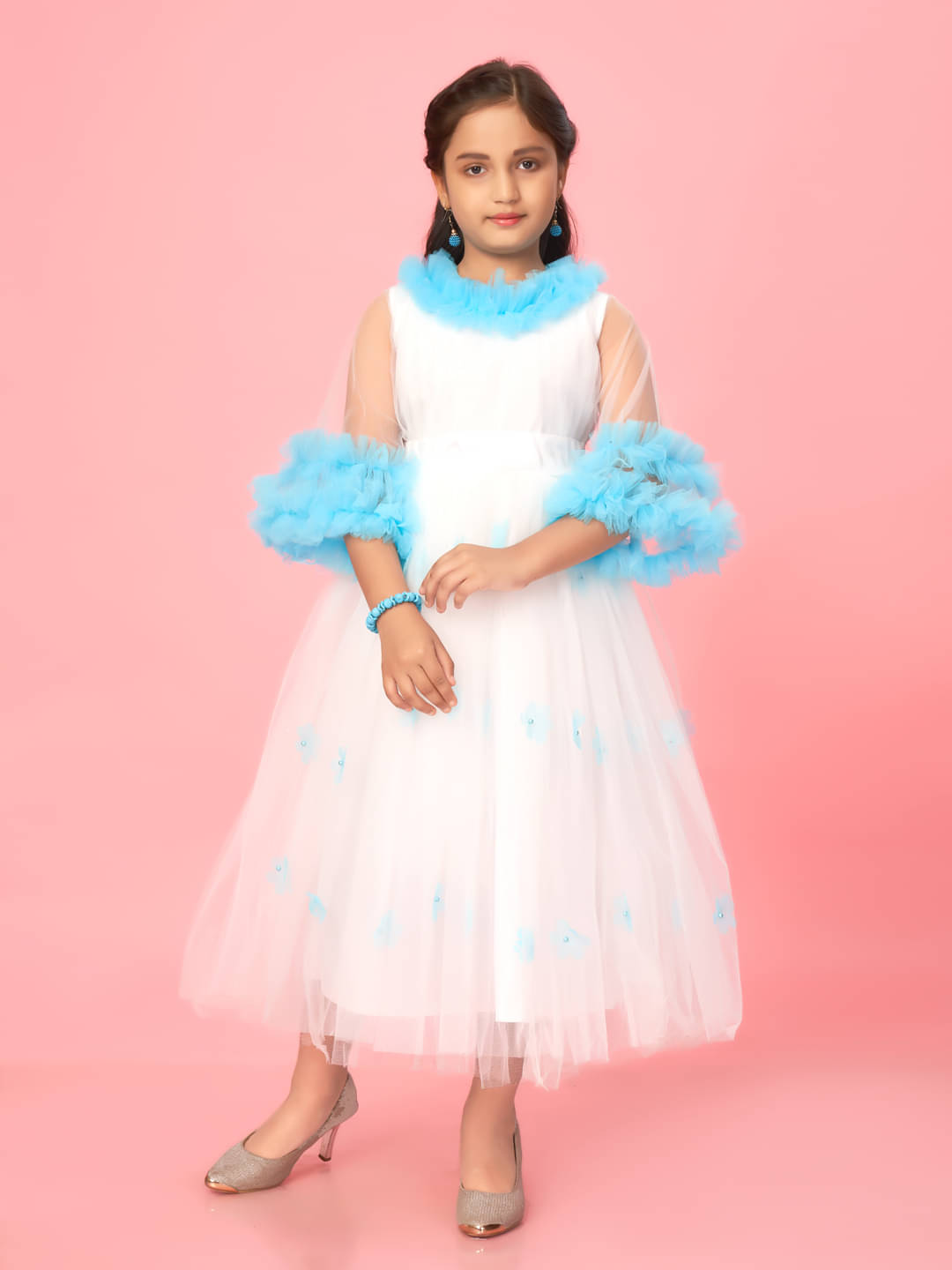     			Aarika Net Fit And Flare Dress For Girls ( Pack of 1 , White )