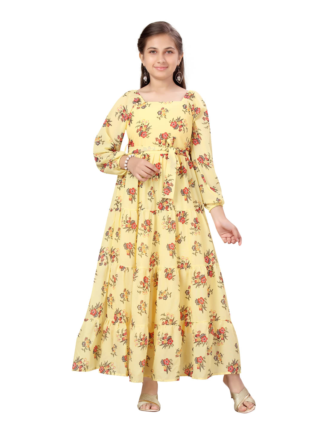     			Aarika Georgette Fit And Flare Dress For Girls ( Pack of 1 , Yellow )