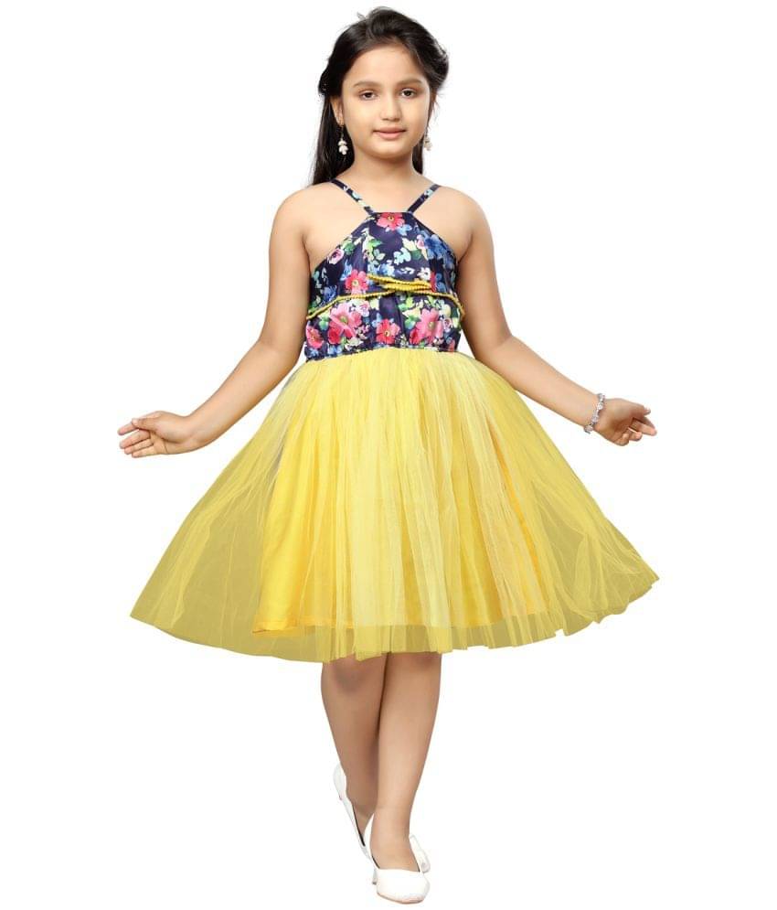     			Aarika Nylon Fit And Flare Dress For Girls ( Pack of 1 , Yellow )