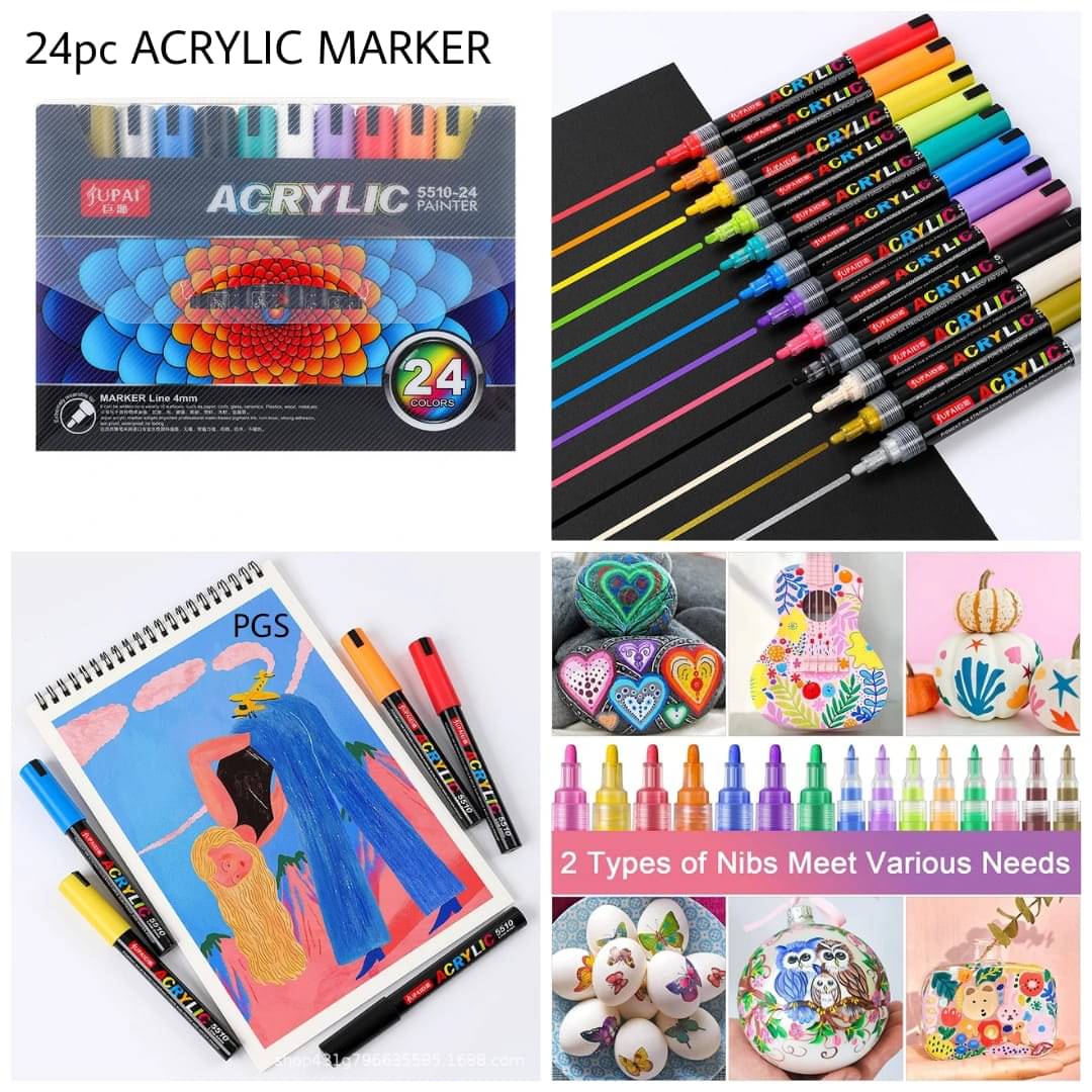     			BANISTROKES STA Acrylic Paint Marker Pens 24 Colors Medium Point Tip Art Markers for DIY Glass, Ceramic, Rock, Wood, Canvas , Metal, Fabric, Highly pigmented Acrulic Pens