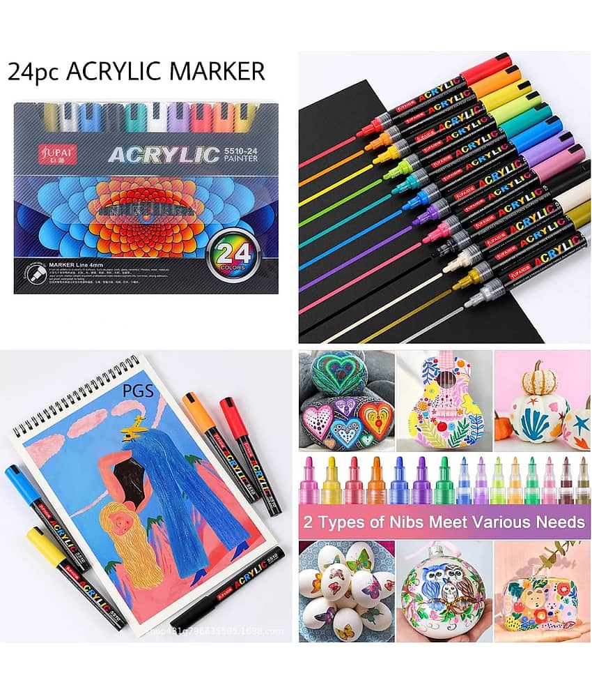 BANISTROKES STA Acrylic Paint Marker Pens 24 Colors Medium Point Tip Art Markers for DIY Glass, Ceramic, Rock, Wood, Canvas , Metal, Fabric, Highly pigmented Acrulic Pens - Stationery | Buy online on ZillyBuy