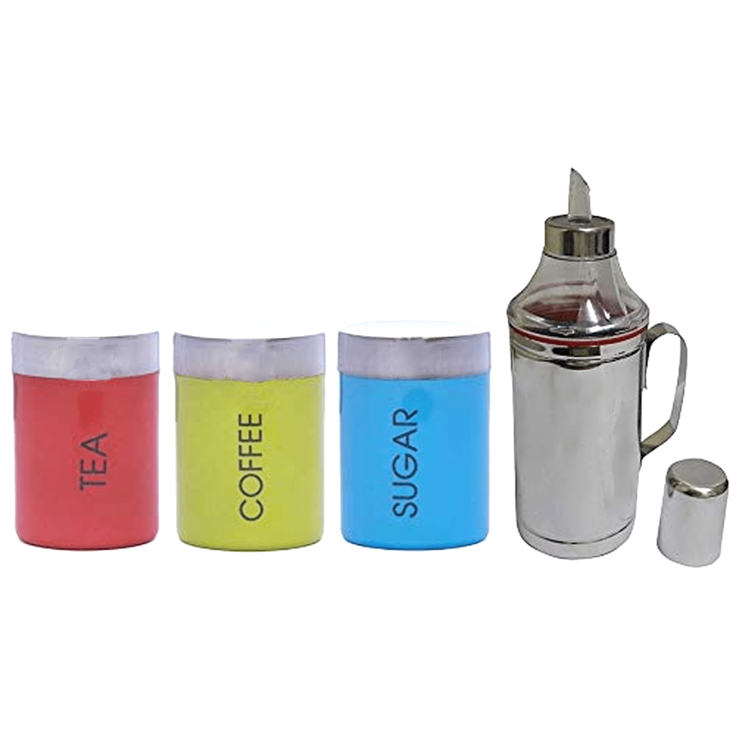 Dynore Canisters & Steel Silver Tea/Coffee/Sugar Container ( Set of 4 ) Dynore Canisters & Steel Silver Tea/Coffee/Sugar Container ( Set of 4 )