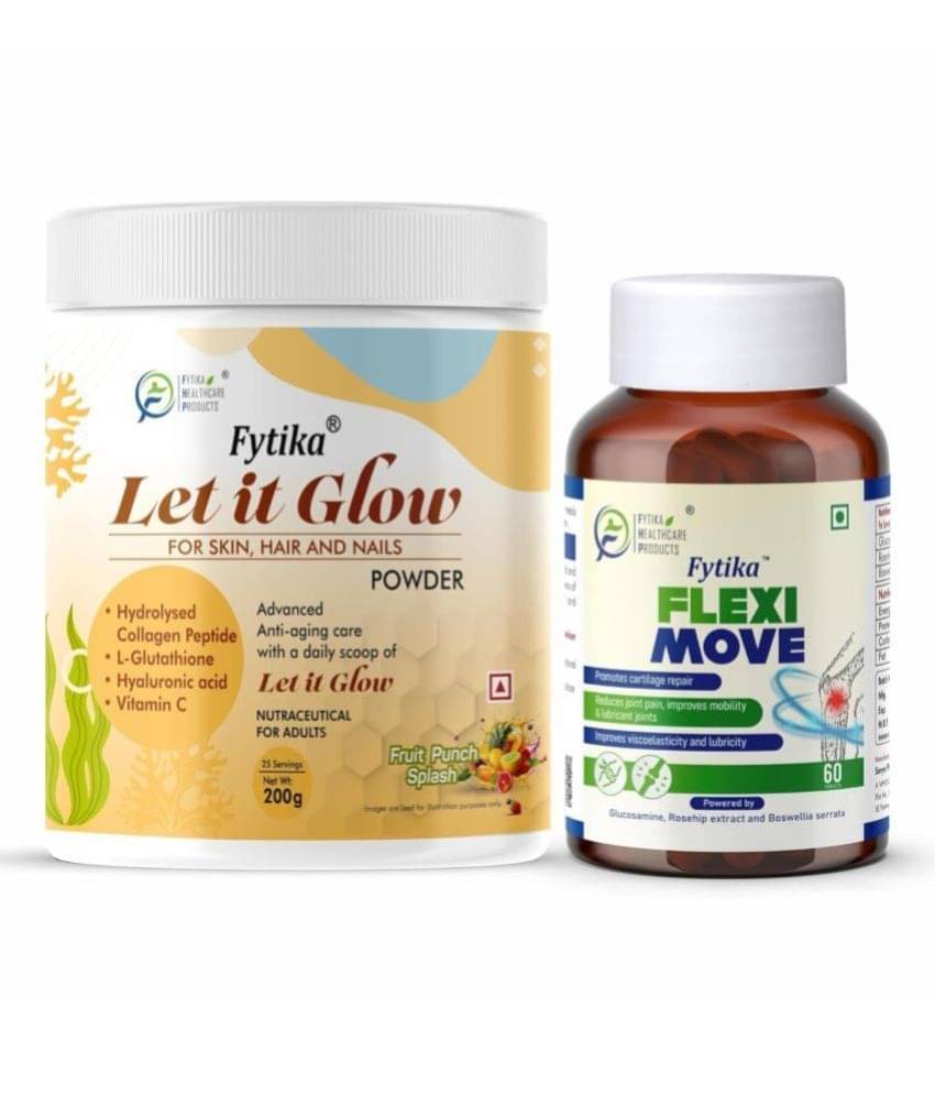 Fytika Let it Glow Fruit Punch, Collagen Powder-200G + Fytika Flexi Move| Glucosamine, Rosehip Powder extract-60 Tabs Fytika Let it Glow Fruit Punch, Collagen Powder-200G + Fytika Flexi Move| Glucosamine, Rosehip Powder extract-60 Tabs