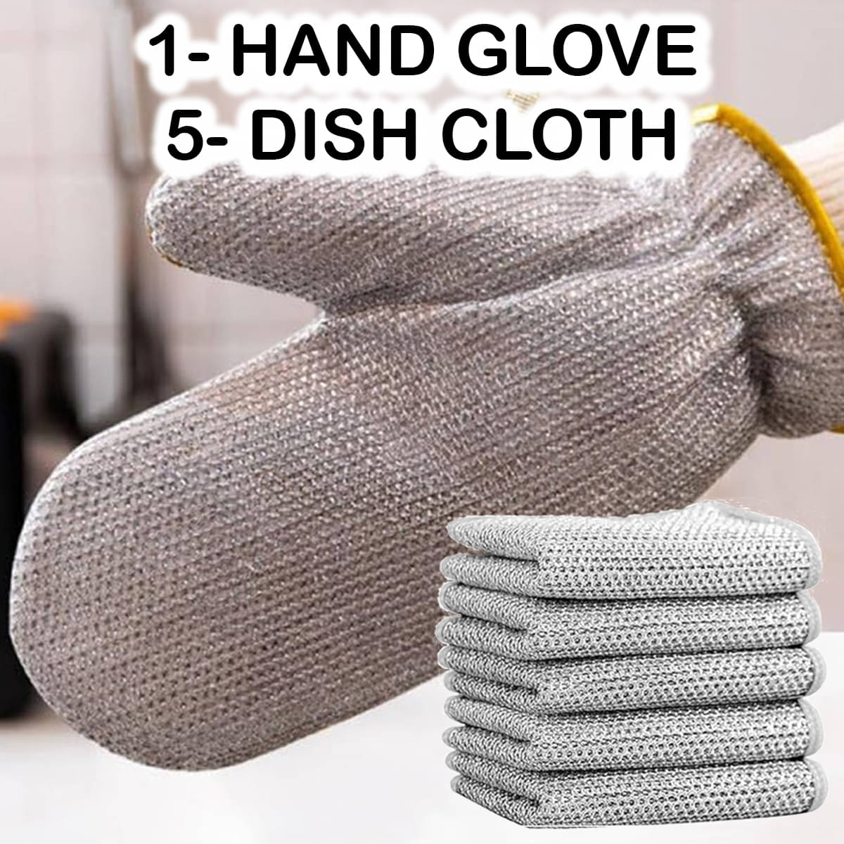    			GEEO 1 Glove and 5 Cloth Steel Stainless Steel Scrub