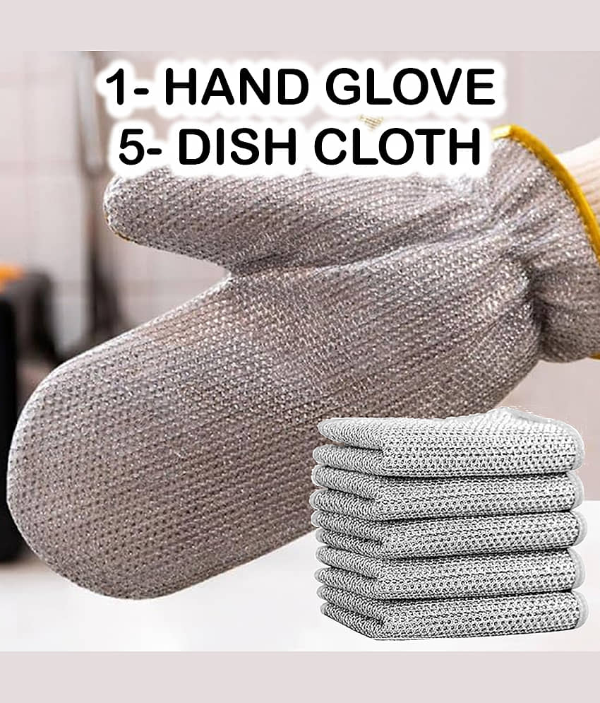 GEEO 1 Glove and 5 Cloth Steel Stainless Steel Scrub - Body Care - Loofah and Other Tools | Buy online on ZillyBuy