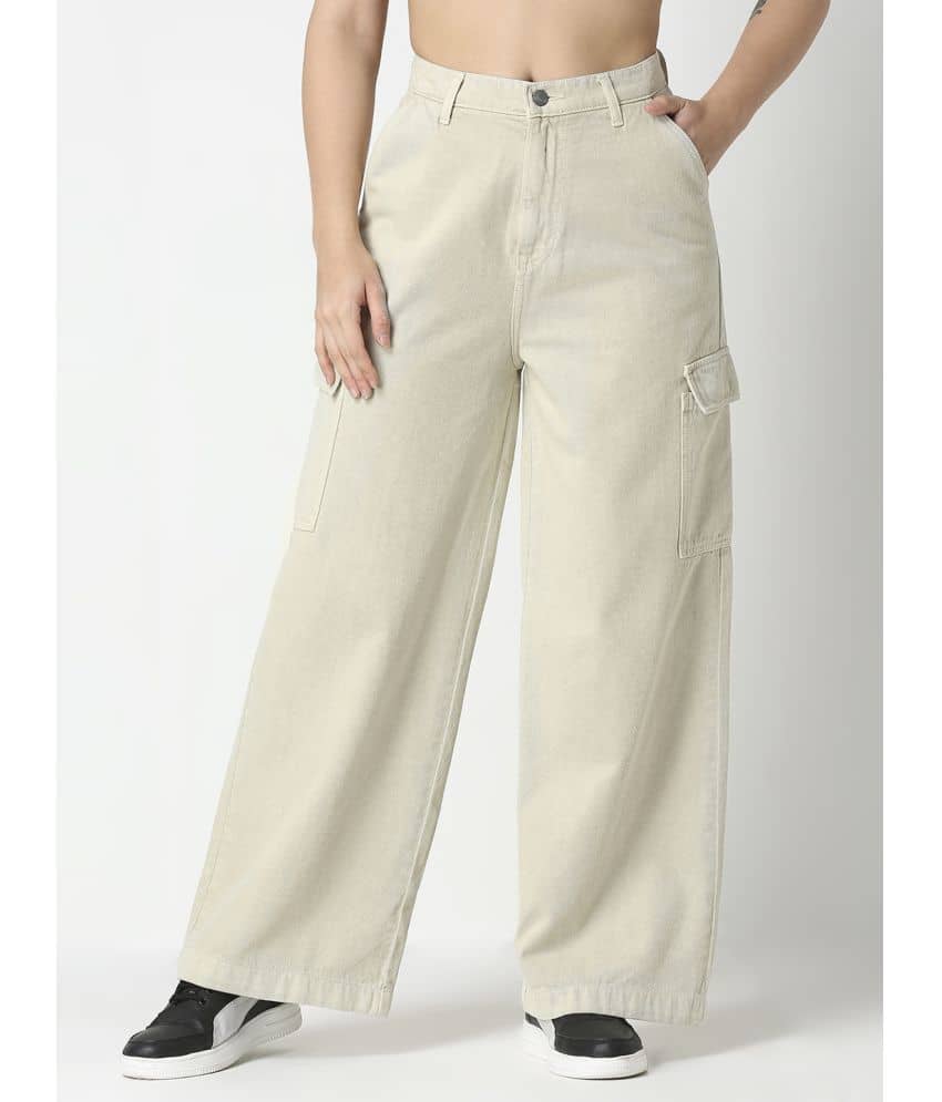 HJ HASASI - Off White Cotton Wide Leg Women's Jeans ( Pack of 1 ) - Jeans | Buy online on ZillyBuy
