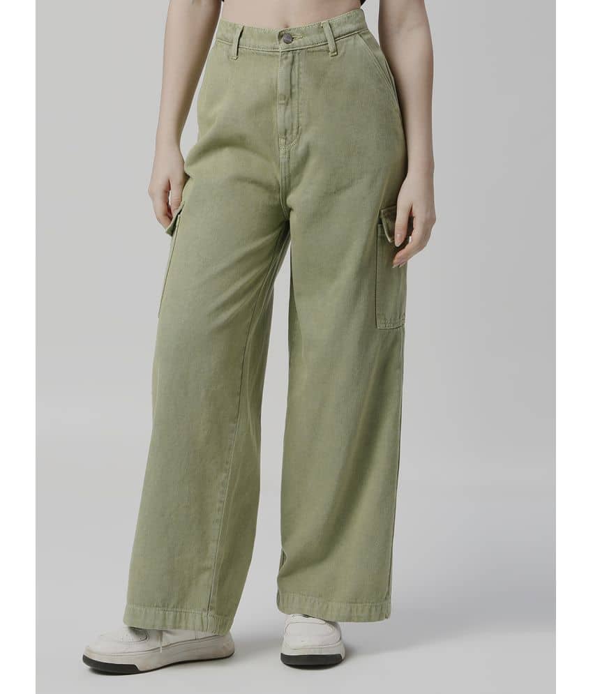 HJ HASASI - Olive Cotton Wide Leg Women's Jeans ( Pack of 1 ) - Jeans | Buy online on ZillyBuy