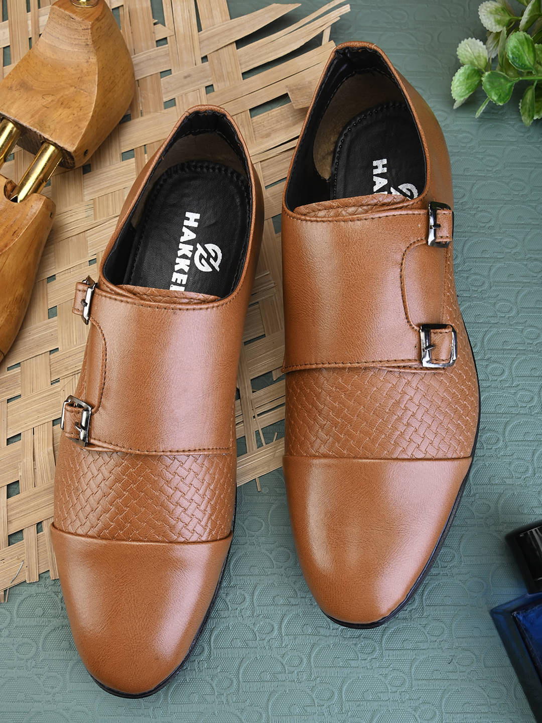 Hakkel Tan Men's Monk Strap Formal Shoes Hakkel Tan Men's Monk Strap Formal Shoes