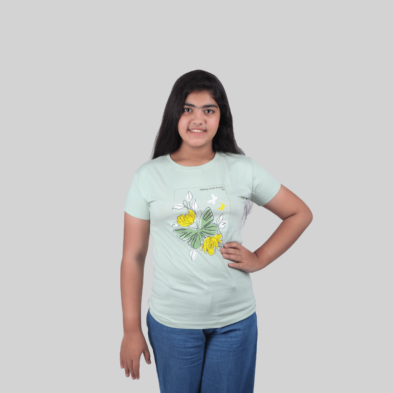 Kidzee Kingdom Pack of 1 Girls Cotton T-Shirt ( Light Blue ) Kidzee Kingdom Pack of 1 Girls Cotton T-Shirt ( Light Blue )