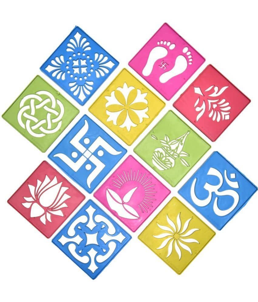 M G Enterprise DIY Plastic Rangoli Stencils For Floor and Wall PLS-B-12 Set of 12 pc (4 in x 4 in)